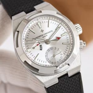 Super Clone Vacheron Constantin Overseas Dual Time 41mm Silver Dial Rubber Strap JC Factory