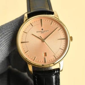 Super Clone Vacheron Constantin Patrimony 40mm Silver Engraved Dial White-Gold Case Black Leather Strap MKS Factory