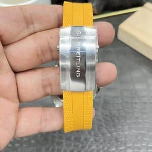 Super Clone Breitling Superocean 44 Rainbow Index Black Dial Stainless Steel Yellow Rubber Strap BLS Factory