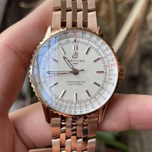 Breitling Navitimer Super Clone – BLS Factory Rose Gold Case White Dial on Steel Bracelet