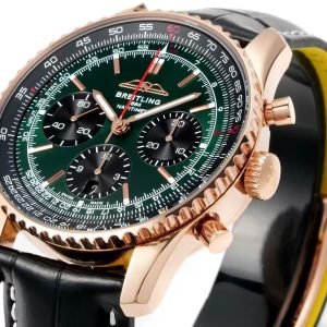 Breitling Navitimer Super Clone – BLS Factory Rose Gold Case Green Dial Black Sub-Dials on Black Leather