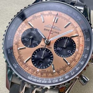 BLS Factory China Super Clone Chronograph Breitling Navitimer 43 Salmon Dial Stainless Steel Bracelet