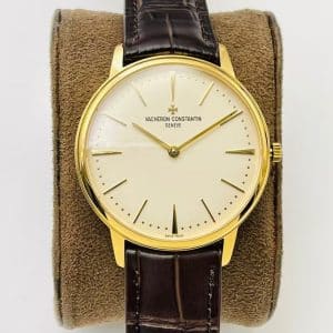 Super Clone Vacheron Constantin Patrimony 40mm Champagne-Ivory Dial Yellow-Gold Case Brown Leather Strap MKS Factory (Ref. 81180 · 9039 Ultra-Thin Movement)