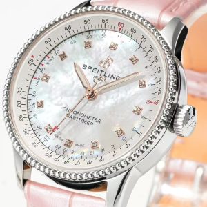 Breitling Navitimer 35 Super Clone – BLS Factory Diamond MOP Dial on Pink Leather