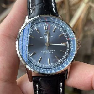 Breitling Navitimer Super Clone – BLS Factory Silver Case Smoke Blue Dial on Black Leather Strap
