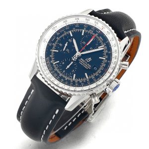 Breitling Navitimer Super Clone – BLS Factory Stainless Steel Blue Dial on Black Leather (Original-Spec Open-Mold Movement)