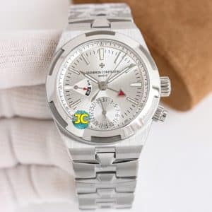 Super Clone Vacheron Constantin Overseas Dual Time 41mm Silver Dial Stainless Steel Bracelet JC Factory