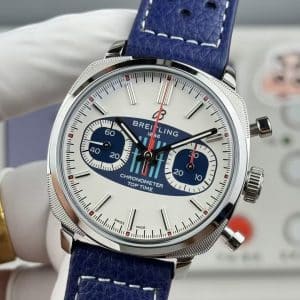 Super Clone Breitling Top Time 41 Blue-White Reverse Panda Dial Stainless Steel Leather Strap BLS Factory