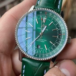 Breitling Navitimer Super Clone – BLS Factory Silver Case Green Dial on Green Leather Strap