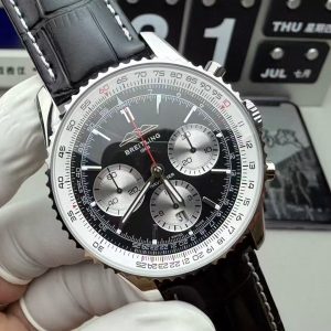 Breitling Navitimer Super Clone by BLS Factory — Steel Case, Black Dial, Black Leather Strap
