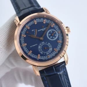 Super Clone Vacheron Constantin Traditionnelle 47192/000R Blue Dial Rose Gold Case Leather Strap KM Factory