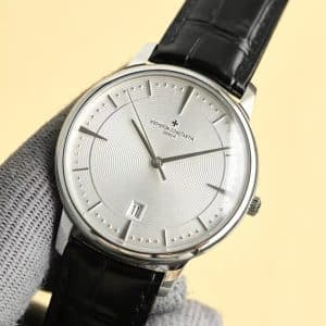 Super Clone Vacheron Constantin Patrimony 40mm Silver Engraved Dial White-Gold Case Black Leather Strap MKS Factory
