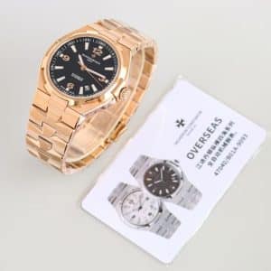 Super Clone Vacheron Constantin Overseas 42mm Black Dial Rose-Gold Stainless Steel Bracelet KB Factory