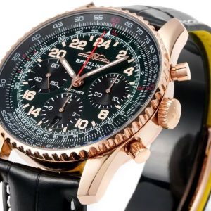 Breitling Navitimer Super Clone by BLS Factory — Rose-Gold Case, Green Dial, Black Leather Strap