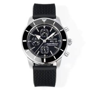 Super Clone Breitling Superocean Heritage Chronograph Black Dial Stainless Steel Black Rubber Strap