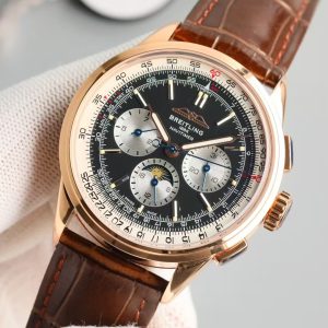 Breitling Navitimer Moonphase Super Clone – BLS Factory Rose Gold Black Dial on Leather