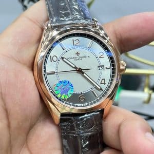 Super Clone Vacheron Constantin Fiftysix 4600E/000R-B441 40mm Silver Dial Pink Gold Case Leather Strap ZF Factory