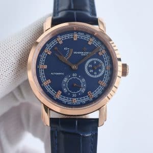 Super Clone Vacheron Constantin Traditionnelle 47192/000R Blue Dial Rose Gold Case Leather Strap KM Factory