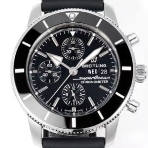 Super Clone Breitling Superocean Heritage Chronograph Black Dial Stainless Steel Black Rubber Strap