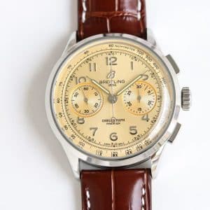 Super Clone Breitling Premier Chronograph 42 Champagne-Gold Dial Stainless Steel Brown Leather BLS Factory
