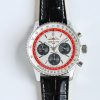 Breitling Navitimer Super Clone – F1 Factory Stainless Steel Silver Dial Black Sub-Dials Red Slide Rule on Black Leather