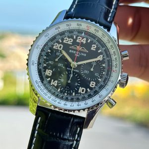 Breitling Navitimer Super Clone by BLS Factory — Steel Case, Dark Dial, Black Leather Strap