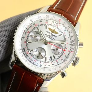 Breitling Navitimer Super Clone by BLS Factory — Steel Case, Silver Dial, Brown Leather Strap