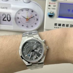 Super Clone Vacheron Constantin Overseas Dual Time 41mm Grey Dial Stainless Steel Integrated Bracelet BBS Factory