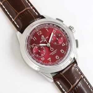 Super Clone Breitling Premier Chronograph 42 Red Dial Stainless Steel Brown Leather BLS Factory