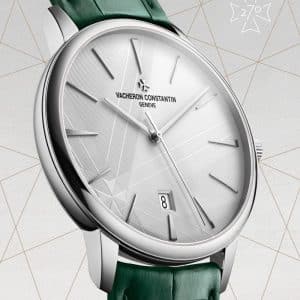 Super Clone Vacheron Constantin Patrimony 40mm Silver Engraved Dial White-Gold Case Green Leather Strap MKS Factory