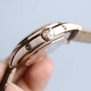 Super Clone Vacheron Constantin Fiftysix 40mm Brown Complete Calendar Dial Pink Gold Case Leather Strap MX Factory