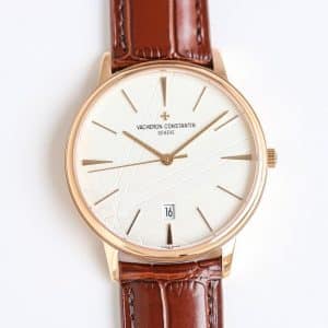 Super Clone Vacheron Constantin Patrimony 40mm Silver Engraved Dial White-Gold Case Black Leather Strap MKS Factory