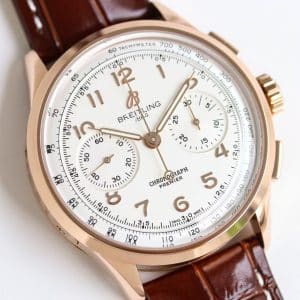 Super Clone Breitling Premier Chronograph 42 Ivory Dial Rose-Gold Tone Case Brown Leather BLS Factory