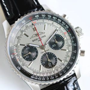 Breitling Navitimer Super Clone – F1 Factory Stainless Steel Silver Dial Black Sub-Dials on Black Leather