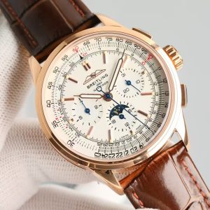 Breitling Navitimer Moonphase Super Clone – BLS Factory Rose Gold White Dial on Leather