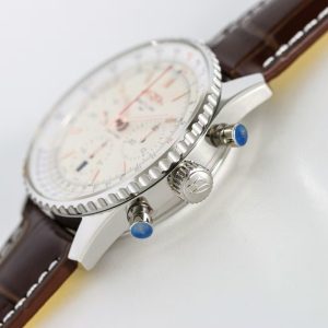 Breitling Navitimer Super Clone – F1 Factory RW5 Stainless Steel Cream Dial on Brown Leather (70th Anniversary Edition)