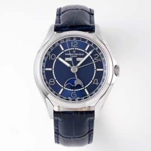 Super Clone Vacheron Constantin Fiftysix 4000E/000A-B548 40mm Blue Complete Calendar Steel Case Leather Strap TW Factory