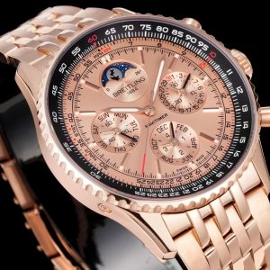 Breitling Navitimer Moonphase Chronograph Super Clone – GR Factory Rose Gold Dial on Bracelet