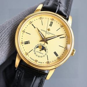 Super Clone Vacheron Constantin Historiques 47101 40mm White Dial Yellow Gold Case Leather Strap TW Factory