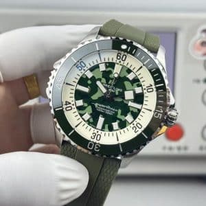 Super Clone Breitling Superocean 44 Green Camouflage Dial Stainless Steel Military-Green Rubber Strap