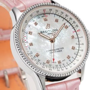 Breitling Navitimer 35 Super Clone – BLS Factory Diamond MOP Dial on Pink Leather