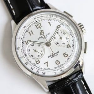 Super Clone Breitling Premier Chronograph 42 Silver-White Dial Stainless Steel Black Leather BLS Factory