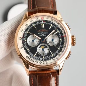 Breitling Navitimer Moonphase Super Clone – BLS Factory Rose Gold Black Dial on Leather