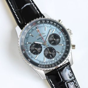 Breitling Navitimer Super Clone – F1 Factory Stainless Steel Ice Blue Dial Black Sub-Dials on Black Leather