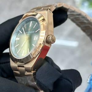 Super Clone Vacheron Constantin Overseas 41mm Green Dial Rose Gold Stainless Steel Integrated Bracelet PPF Factory