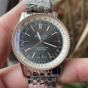 Breitling Navitimer Super Clone – BLS Factory Rose Gold Case Dark Gray Dial on Steel Bracelet