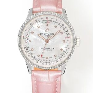 Breitling Navitimer 35 Super Clone – BLS Factory Diamond MOP Dial on Pink Leather
