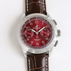 Super Clone Breitling Premier Chronograph 42 Red Dial Stainless Steel Brown Leather BLS Factory