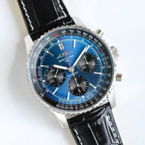 Breitling Navitimer Super Clone – F1 Factory Stainless Steel Deep Blue Dial Black Sub-Dials on Black Leather