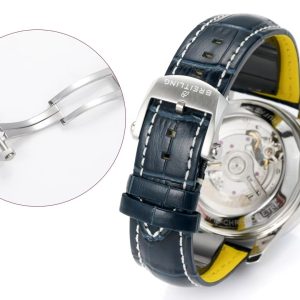 Breitling Navitimer Super Clone by VS Factory — Steel Case, Ice Blue Dial, Blue Leather Strap, Diamond Bezel